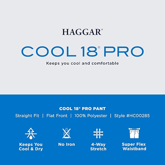 Haggar Cool 18 Pro Mens Comfort Waistband Straight Fit Flat Front Pant