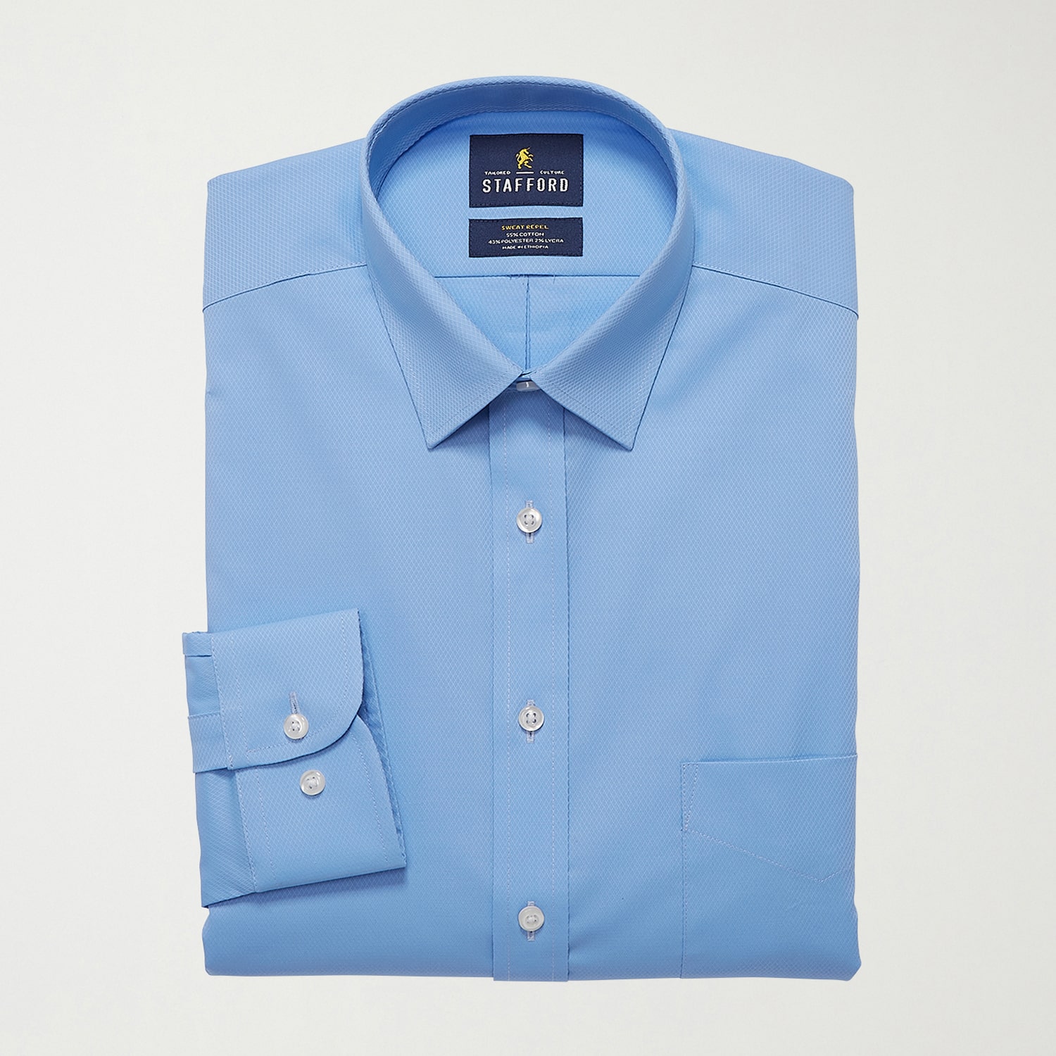 Stafford Sweat Repel Advanced Performance Mens Regular Fit Stretch Fabric Wrinkle Free Long Sleeve Dress Shirt