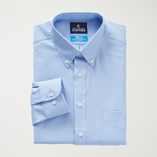 Stafford Coolmax All Season Ecomade Oxford Mens Regular Fit Stretch Fabric Wrinkle Free Long Sleeve Dress Shirt