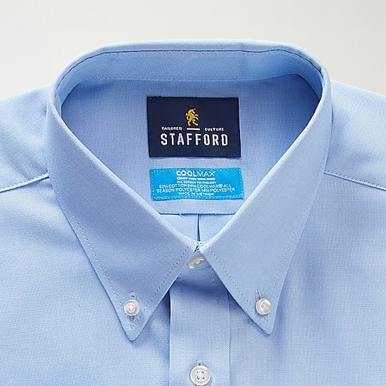 Stafford Coolmax All Season Ecomade Oxford Mens Regular Fit Stretch Fabric Wrinkle Free Long Sleeve Dress Shirt
