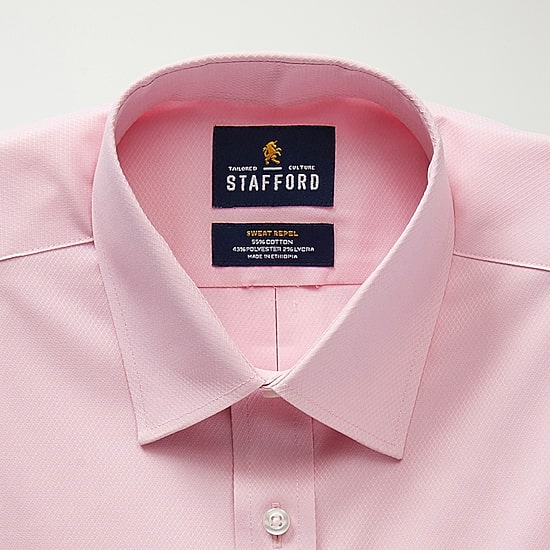 stafford mens fitted dress shirts Stafford Sweat Repel Advanced Performance Men's Regular Fit Stretch Fabric Wrinkle Free Long Sleeve Dress Shirt, 16-16.5 32-33, Pink