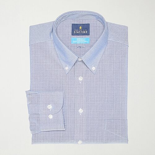Stafford Coolmax All Season Ecomade Oxford Mens Regular Fit Stretch Fabric Wrinkle Free Long Sleeve Dress Shirt, 18-18.5 34-35, Blue