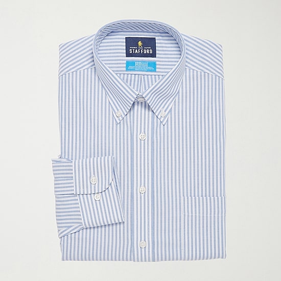 Stafford Coolmax All Season Ecomade Oxford Mens Regular Fit Stretch Fabric Wrinkle Free Long Sleeve Dress Shirt