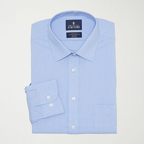 Stafford Smart Tech Mens Regular Fit Stretch Fabric Wrinkle Free Long Sleeve Dress Shirt, 17-17.5 34-35, Blue