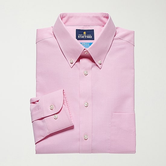 Stafford Coolmax All Season Ecomade Slim Oxford Mens Slim Fit Stretch Fabric Wrinkle Free Long Sleeve Dress Shirt