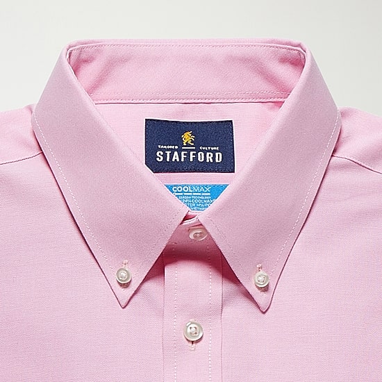 Stafford Coolmax All Season Ecomade Slim Oxford Mens Slim Fit Stretch Fabric Wrinkle Free Long Sleeve Dress Shirt