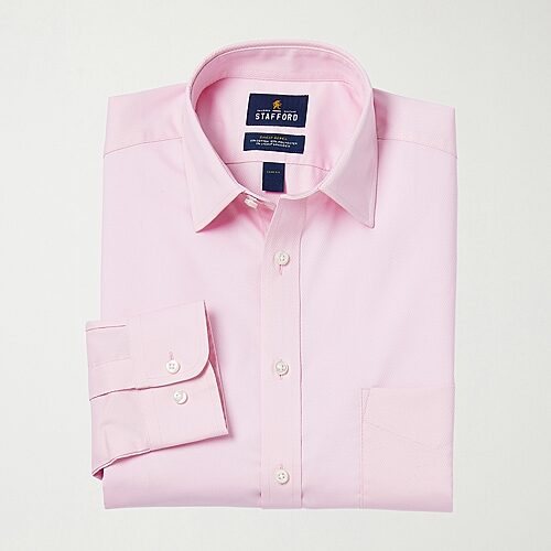 Stafford Sweat Repel Advanced Performance Mens Regular Fit Stretch Fabric Wrinkle Free Long Sleeve Dress Shirt, 17-17.5 36-37, Pink