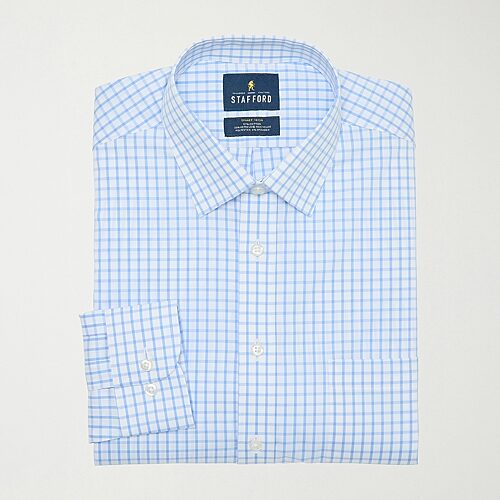 Stafford Smart Tech Mens Regular Fit Stretch Fabric Wrinkle Free Long Sleeve Dress Shirt, 17-17.5 36-37, Blue