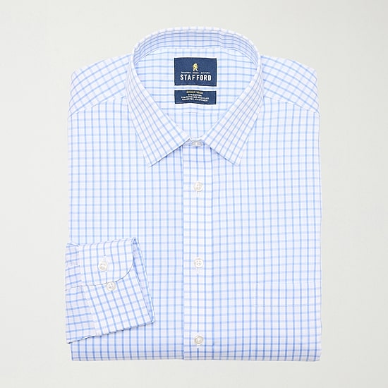 Stafford Smart Tech Mens Slim Fit Stretch Fabric Wrinkle Free Long Sleeve Dress Shirt