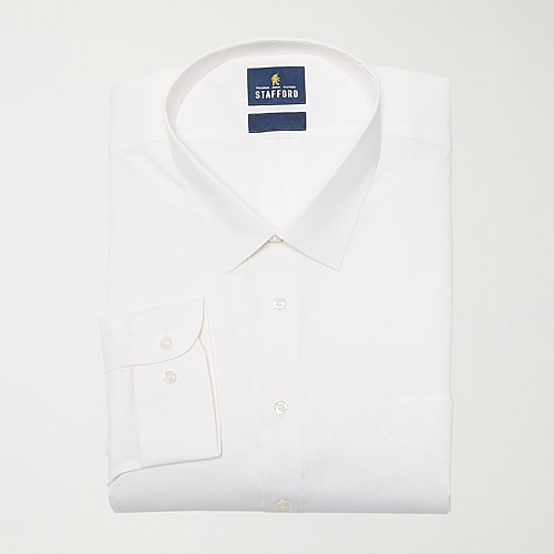 Stafford Big and Tall Smart Tech Mens Regular Fit Stretch Fabric Wrinkle Free Long Sleeve Dress Shirt, 16-16.5 36-37, White