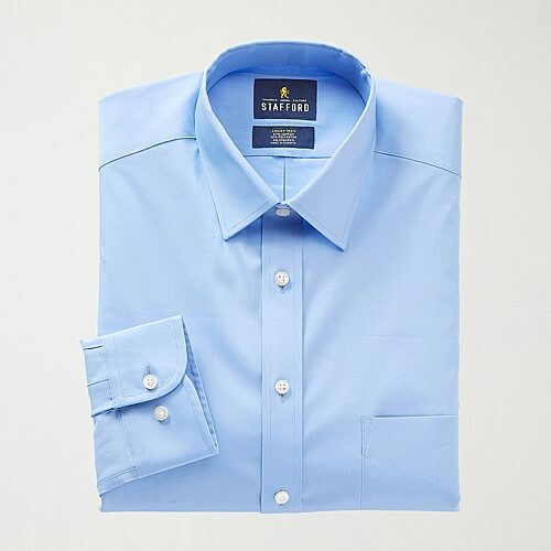 Stafford Big and Tall Smart Tech Mens Regular Fit Stretch Fabric Wrinkle Free Long Sleeve Dress Shirt, 20-21 36-37, Blue