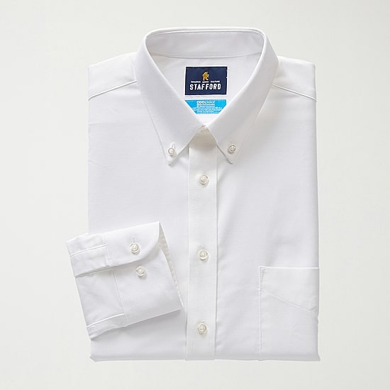 Stafford Big and Tall Coolmax All Season Oxford Mens Button Down Collar Long Sleeve Stretch Fabric Wrinkle Free Dress Shirt