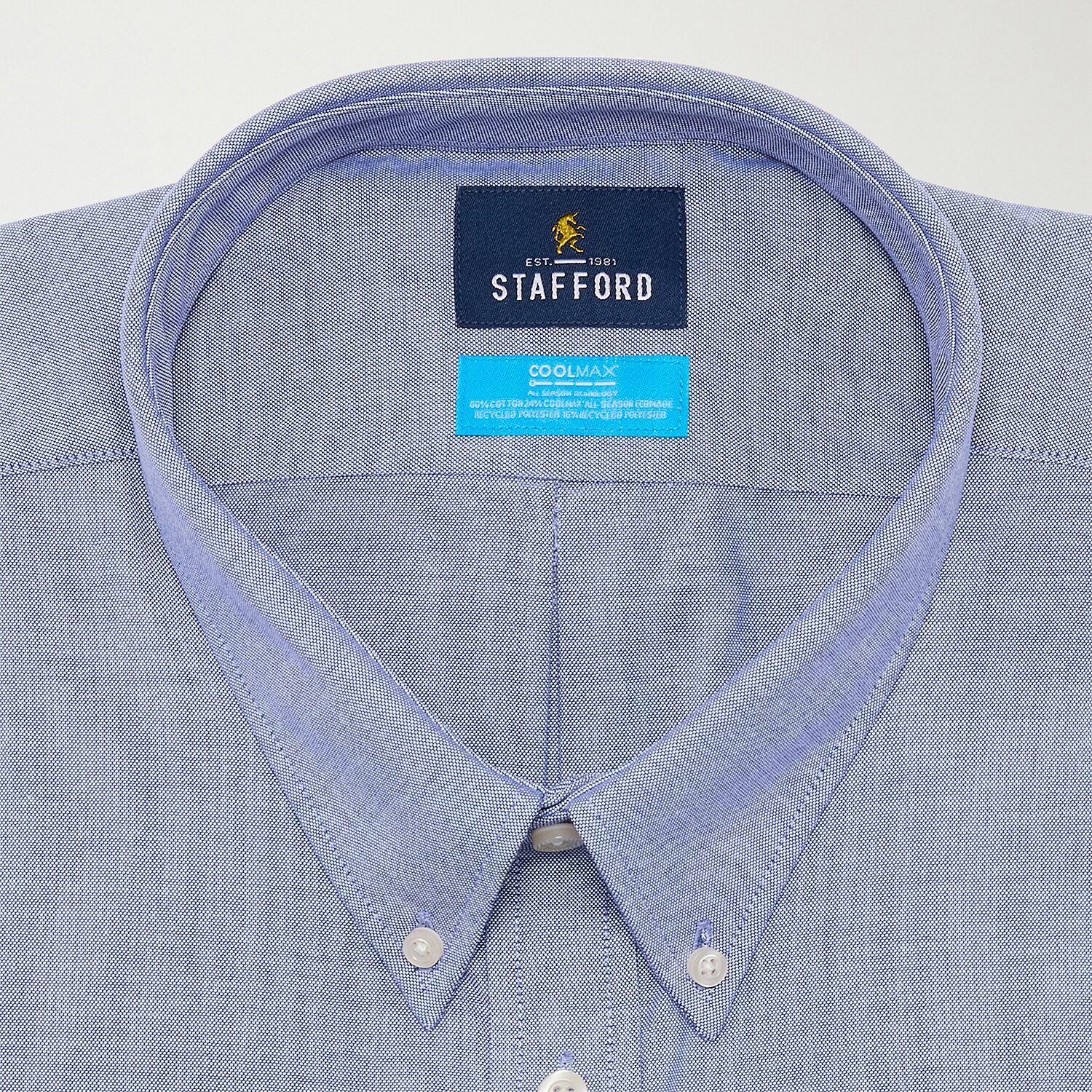 Stafford Big and Tall Coolmax All Season Oxford Mens Button Down Collar Long Sleeve Stretch Fabric Wrinkle Free Dress Shirt