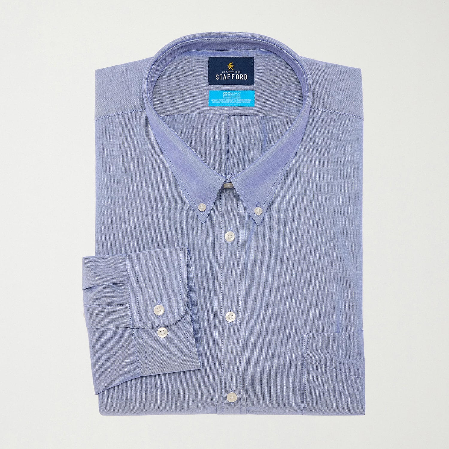 Stafford Big and Tall Coolmax All Season Oxford Mens Button Down Collar Long Sleeve Stretch Fabric Wrinkle Free Dress Shirt