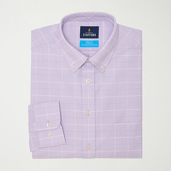 Stafford Coolmax All Season Ecomade Oxford Mens Regular Fit Stretch Fabric Wrinkle Free Long Sleeve Dress Shirt