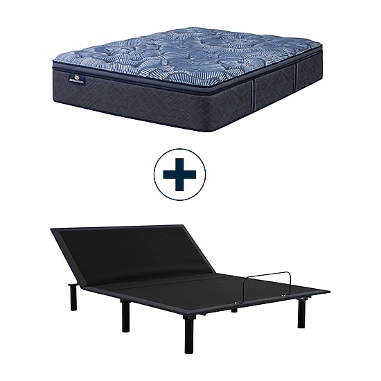 Serta Perfect Sleeper Cobalt Calm 15.25" Plush Pillow Top - Mattress + Adjustable Base