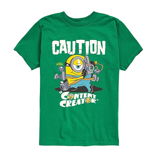 Caution Content Creator Little & Big Kid Boys Crew Neck Short Sleeve Regular Fit Minions Graphic T-Shirt