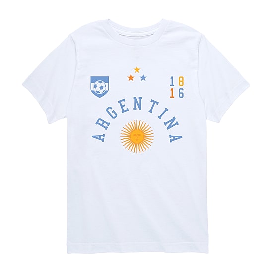 Argentina Soccer Little & Big Kid Boys Crew Neck Short Sleeve Regular Fit Graphic T-Shirt
