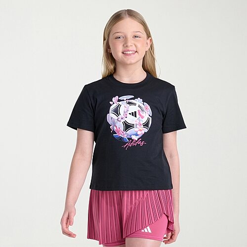 adidas Big Kid Girls Crew Neck Short Sleeve Regular Fit Graphic T-Shirt, Medium (10-12), Black