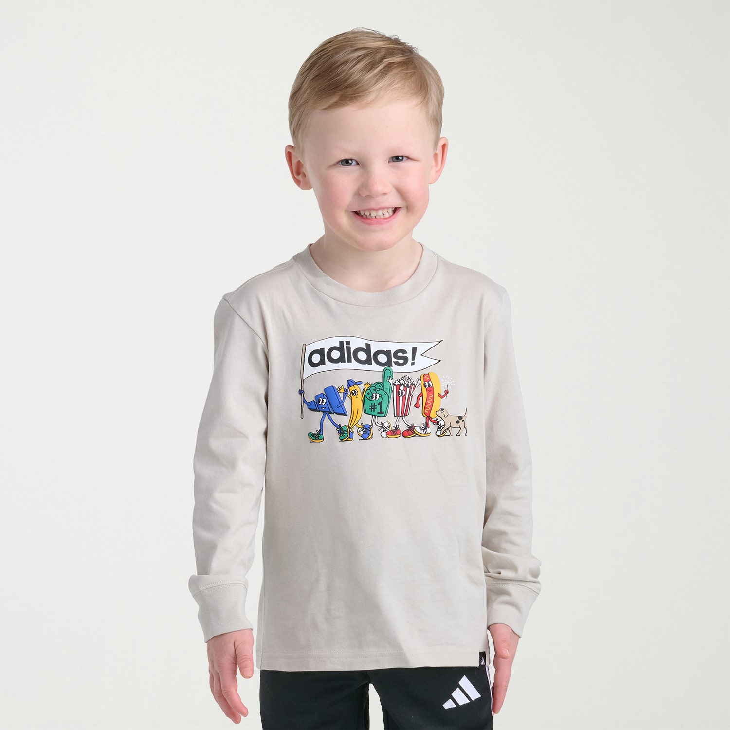 adidas Little Boys Crew Neck Long Sleeve Regular Fit Graphic T-Shirt