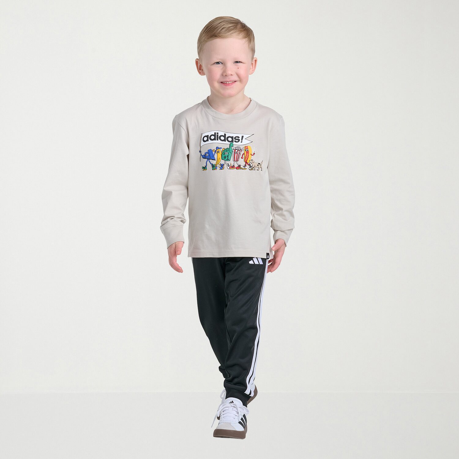 adidas Little Boys Crew Neck Long Sleeve Regular Fit Graphic T-Shirt