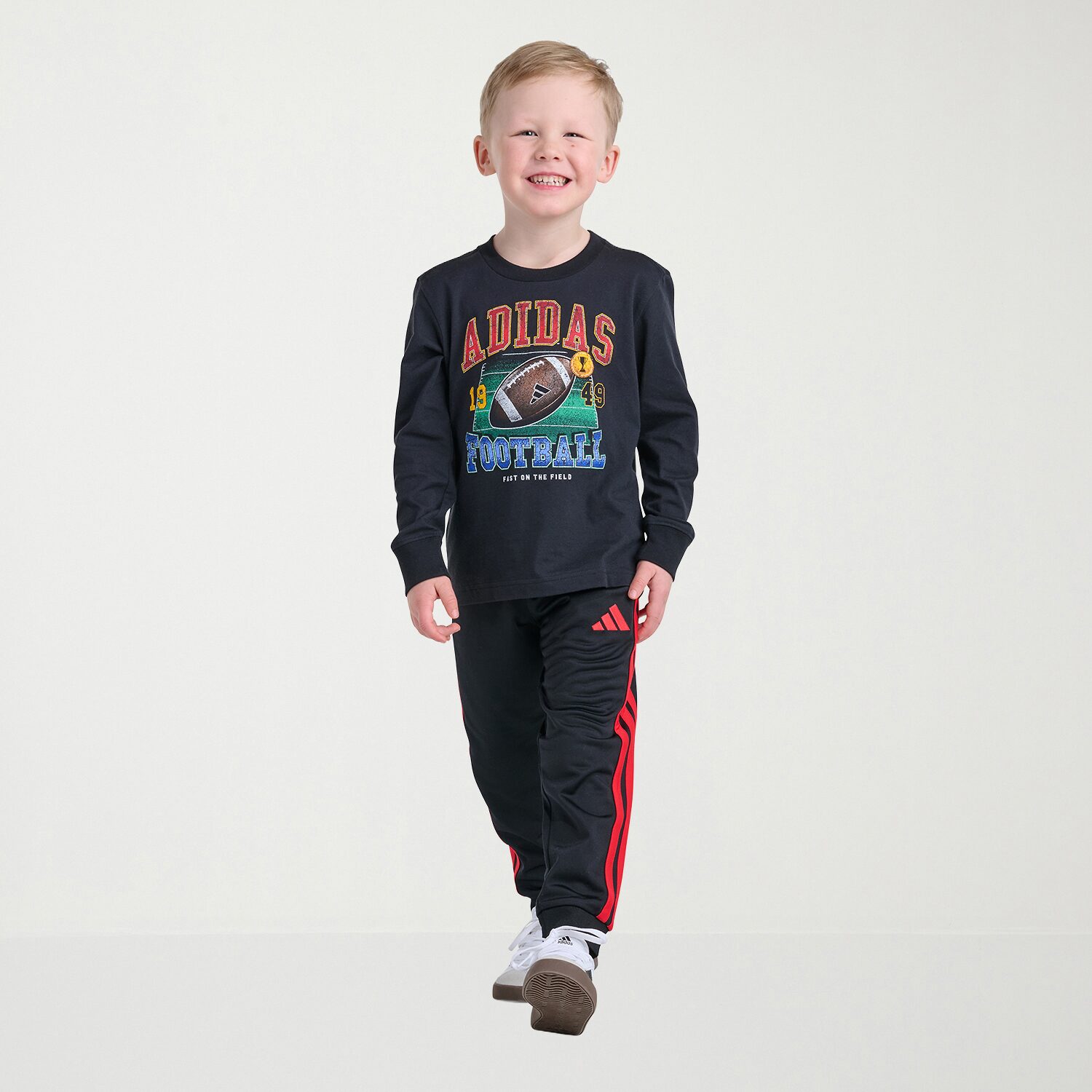 adidas Little Boys Crew Neck Long Sleeve Regular Fit Graphic T-Shirt