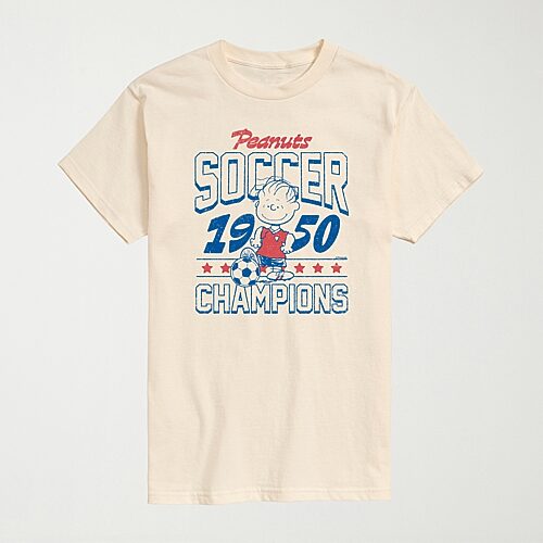 Novelty Mens Crew Neck Short Sleeve Regular Fit Peanuts Graphic T-Shirt, Medium, Beige