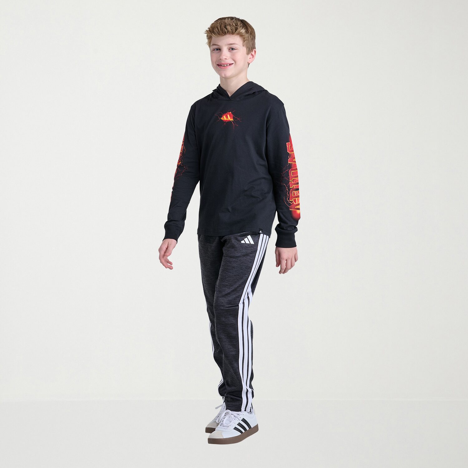 adidas Big Kid Boys Hooded Long Sleeve Regular Fit Graphic T-Shirt