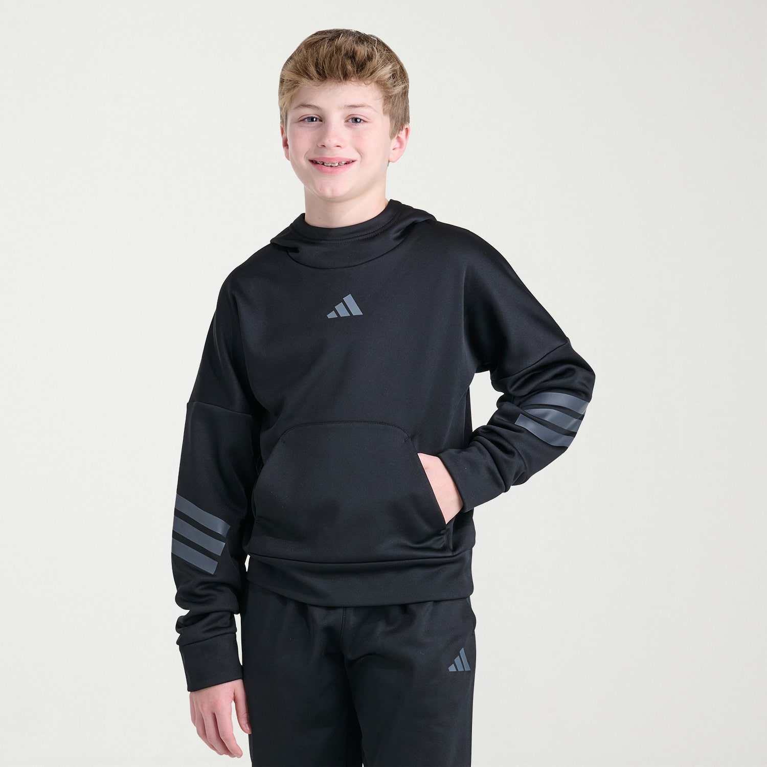 adidas Big Kid Boys Long Sleeve Fleece Active Hoodie