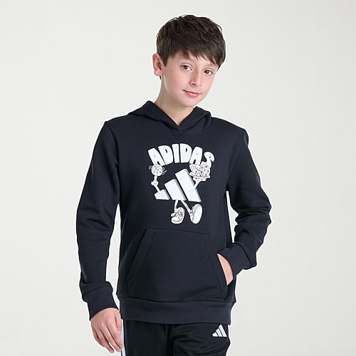 adidas Big Kid Boys Long Sleeve Active Hoodie, M (10-12) Husky, Black