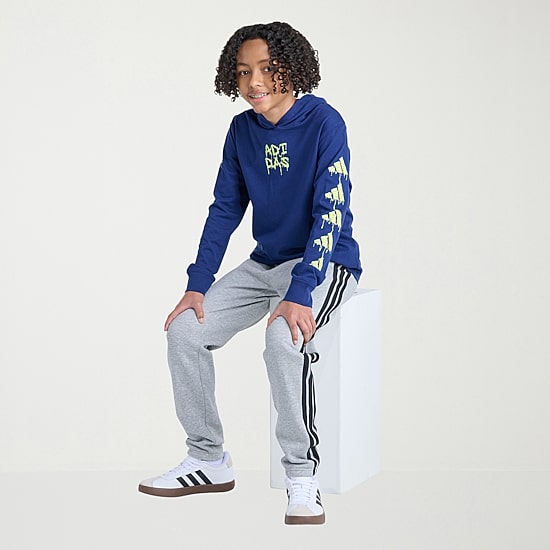 adidas Big Kid Boys Hooded Long Sleeve Regular Fit Graphic T-Shirt