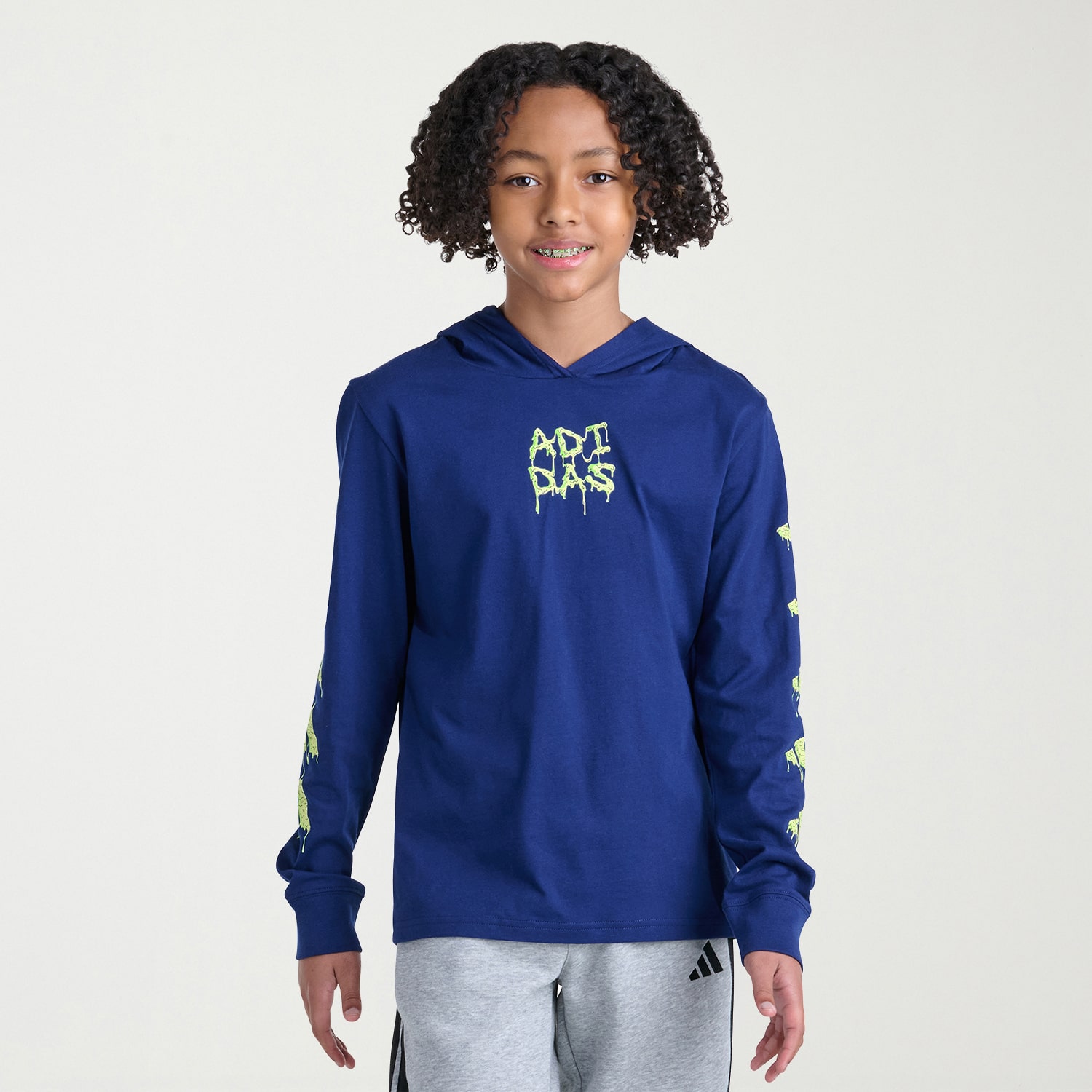 adidas Big Kid Boys Hooded Long Sleeve Regular Fit Graphic T-Shirt