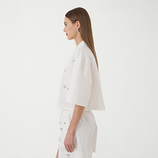 RM Rebecca Minkoff Womens Short Sleeve Boxy Fit Button-Down Shirt