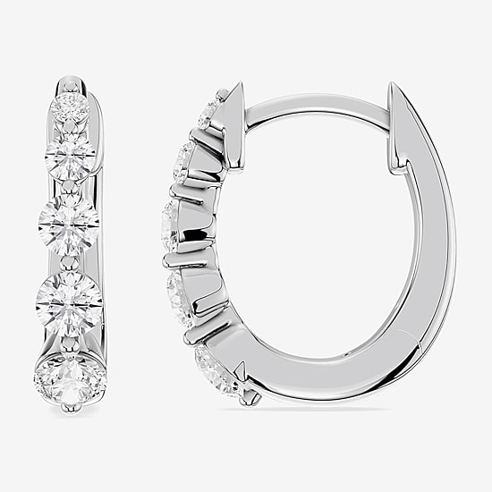 Limited Quantities! (F / Si1) Womens 1/2 CT. T.W. Lab Grown White Diamond Sterling Silver 12.6mm Hoop Earrings