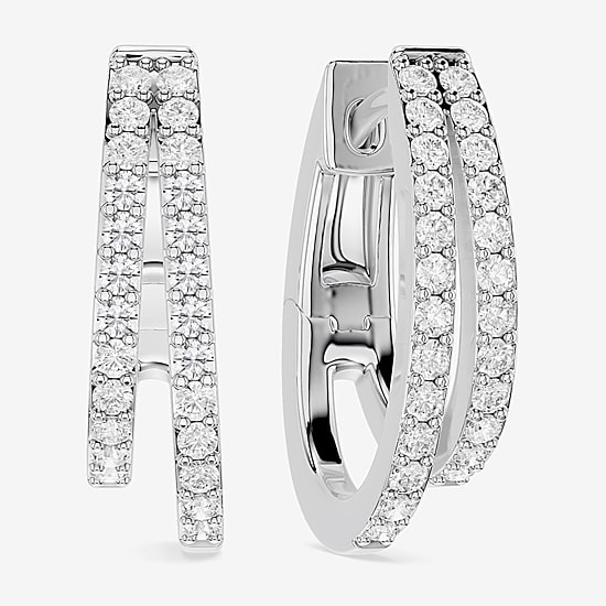 Limited Quantities! (F / Si1) Womens 1/2 CT. T.W. Lab Grown White Diamond Sterling Silver 17.4mm Hoop Earrings