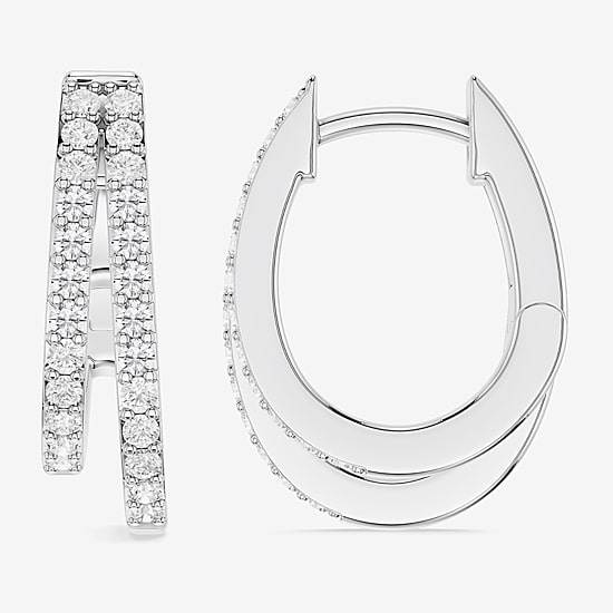 Limited Quantities! (F / Si1) Womens 1/2 CT. T.W. Lab Grown White Diamond Sterling Silver 17.4mm Hoop Earrings
