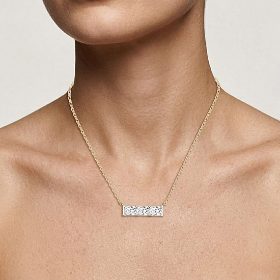 Limited Quantities! (F / Si1) Womens 3 CT. T.W. Lab Grown White Diamond 14K Gold Over Silver Bar 18 Inch Pendant Necklace