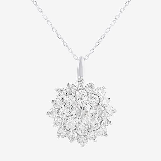 (G / I1) Womens 2 CT. Lab Grown White Diamond 10K Gold Flower 18 Inch Pendant Necklace