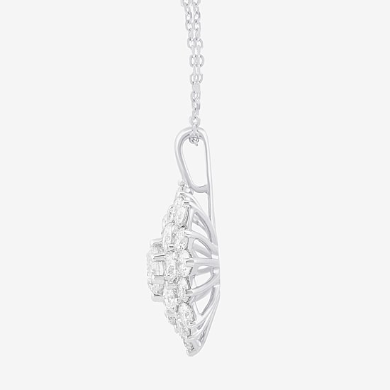 (G / I1) Womens 2 CT. Lab Grown White Diamond 10K Gold Flower 18 Inch Pendant Necklace