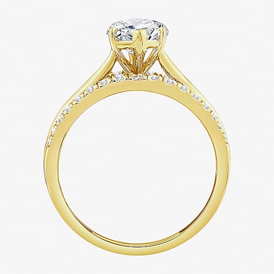 (F / Vs2) Womens 3 CT. T.W. Lab Grown White Diamond 10K Gold Marquise Side Stone Engagement Ring