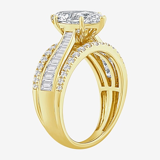 (F / Vs2) Womens 3 CT. T.W. Lab Grown White Diamond 10K Gold Marquise Side Stone Engagement Ring
