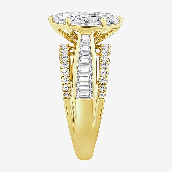 (F / Vs2) Womens 3 CT. T.W. Lab Grown White Diamond 10K Gold Marquise Side Stone Engagement Ring