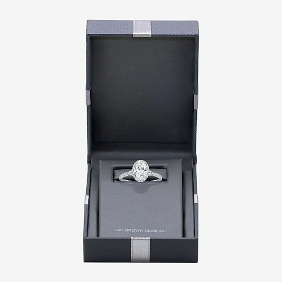 (I / Si2) Womens 2 1/2 CT. T.W. Lab Grown White Diamond Sterling Silver Oval Side Stone Halo Engagement Ring