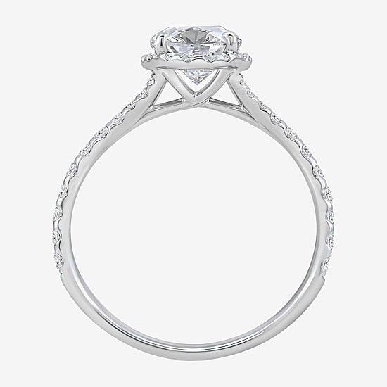 (I / Si2) Womens 2 1/2 CT. T.W. Lab Grown White Diamond Sterling Silver Oval Side Stone Halo Engagement Ring
