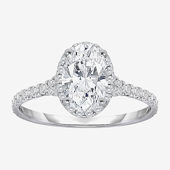 (I / Si2) Womens 2 1/2 CT. T.W. Lab Grown White Diamond Sterling Silver Oval Side Stone Halo Engagement Ring