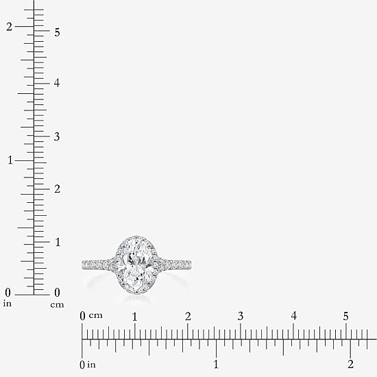 (I / Si2) Womens 2 1/2 CT. T.W. Lab Grown White Diamond Sterling Silver Oval Side Stone Halo Engagement Ring