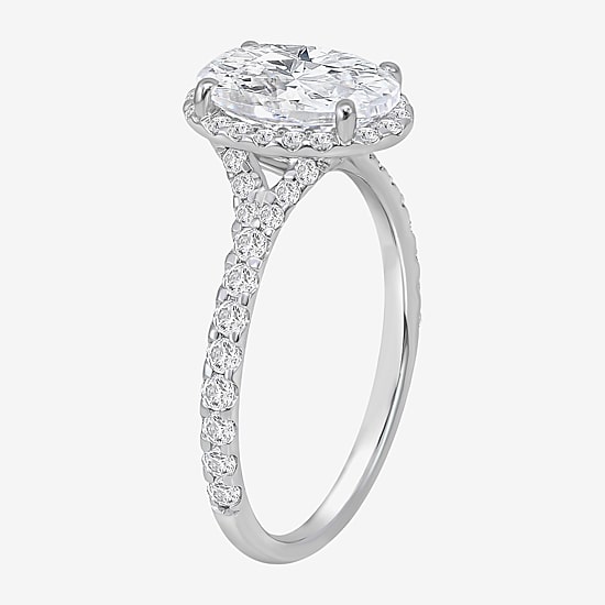 (I / Si2) Womens 2 1/2 CT. T.W. Lab Grown White Diamond Sterling Silver Oval Side Stone Halo Engagement Ring