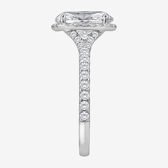 (I / Si2) Womens 2 1/2 CT. T.W. Lab Grown White Diamond Sterling Silver Oval Side Stone Halo Engagement Ring