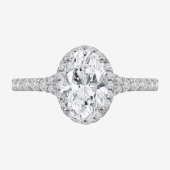 (I / Si2) Womens 2 1/2 CT. T.W. Lab Grown White Diamond Sterling Silver Oval Side Stone Halo Engagement Ring