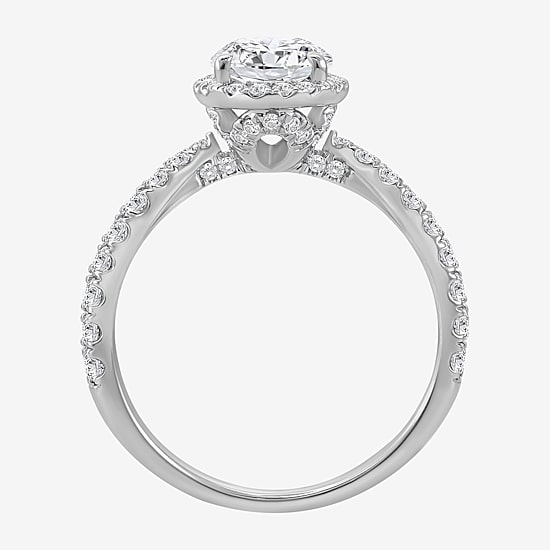 (I / Si2) Womens 2 1/2 CT. T.W. Lab Grown White Diamond Sterling Silver Oval Side Stone Halo Engagement Ring